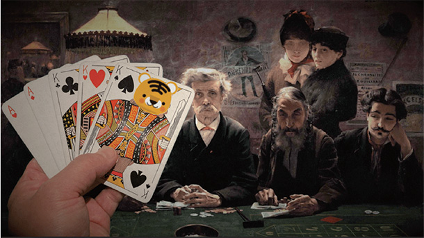 寅七のトランプと仏画家ジャン・ウジェーヌ・ビュランの作品「賭博場」（1883年）