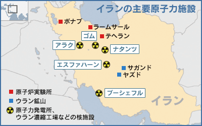 イランの主要原子力施設 