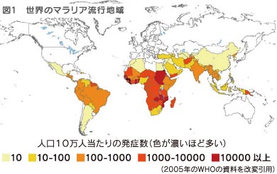 図1　世界のマラリア流行地域