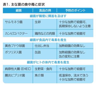 主な夏の食中毒と症状