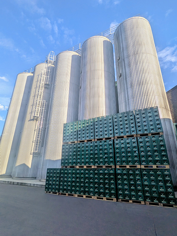 5本の迫力ある発酵冷蔵タンクが並びます