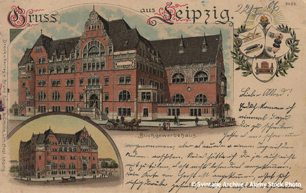 ライプツィヒ中心部に1898〜1901年にかけて建てられたドイツ書籍商会館（Deutsches Buchgewerbehaus）もまた、1943年の空襲で大きく損壊した-1787）