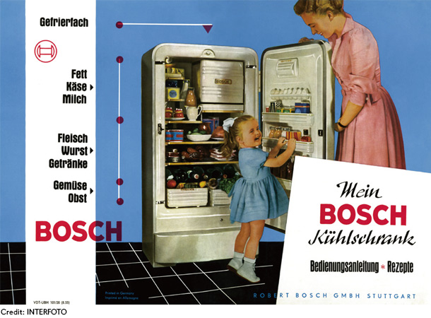 1955年に発売されたボッシュの冷蔵庫の広告