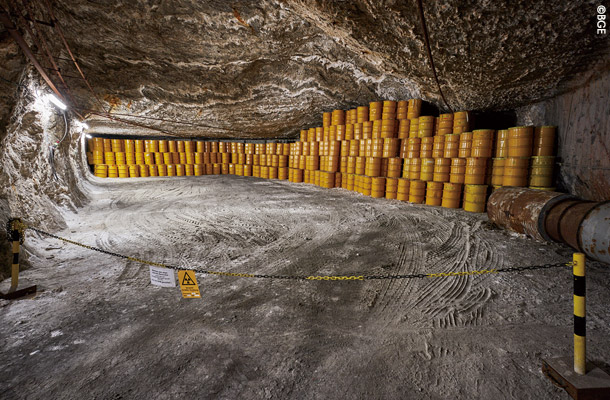 地下500メートルの第4層西区域に貯蔵されている低・中レベル放射性廃棄物